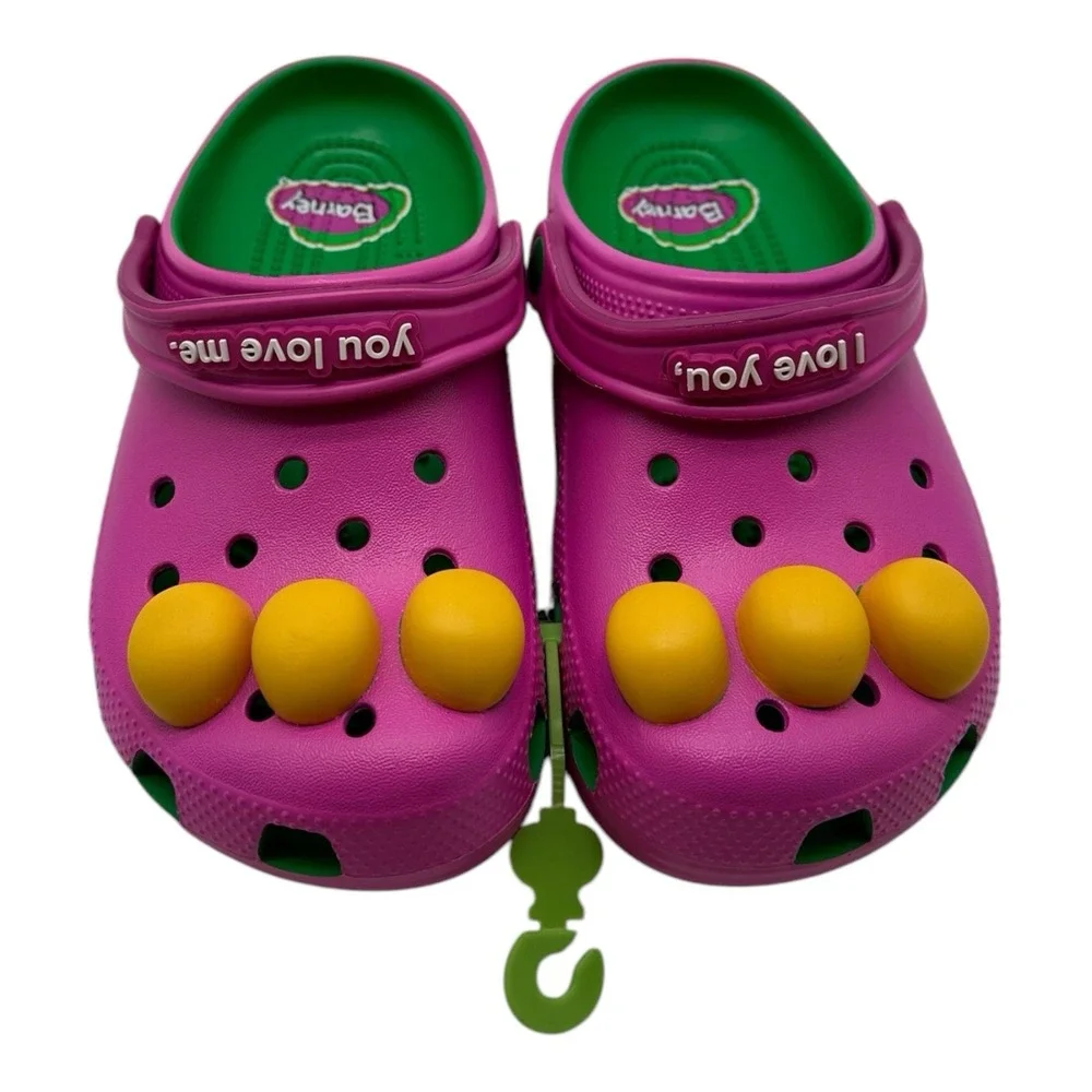 Crocs Barney Classic‎ Clogs KIDS Size J 2 Slip On Shoes I Love You You Love Me